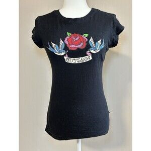 OUTLAW Embroidered Design on Black Short Sleeve  Tee Women’s Size Small